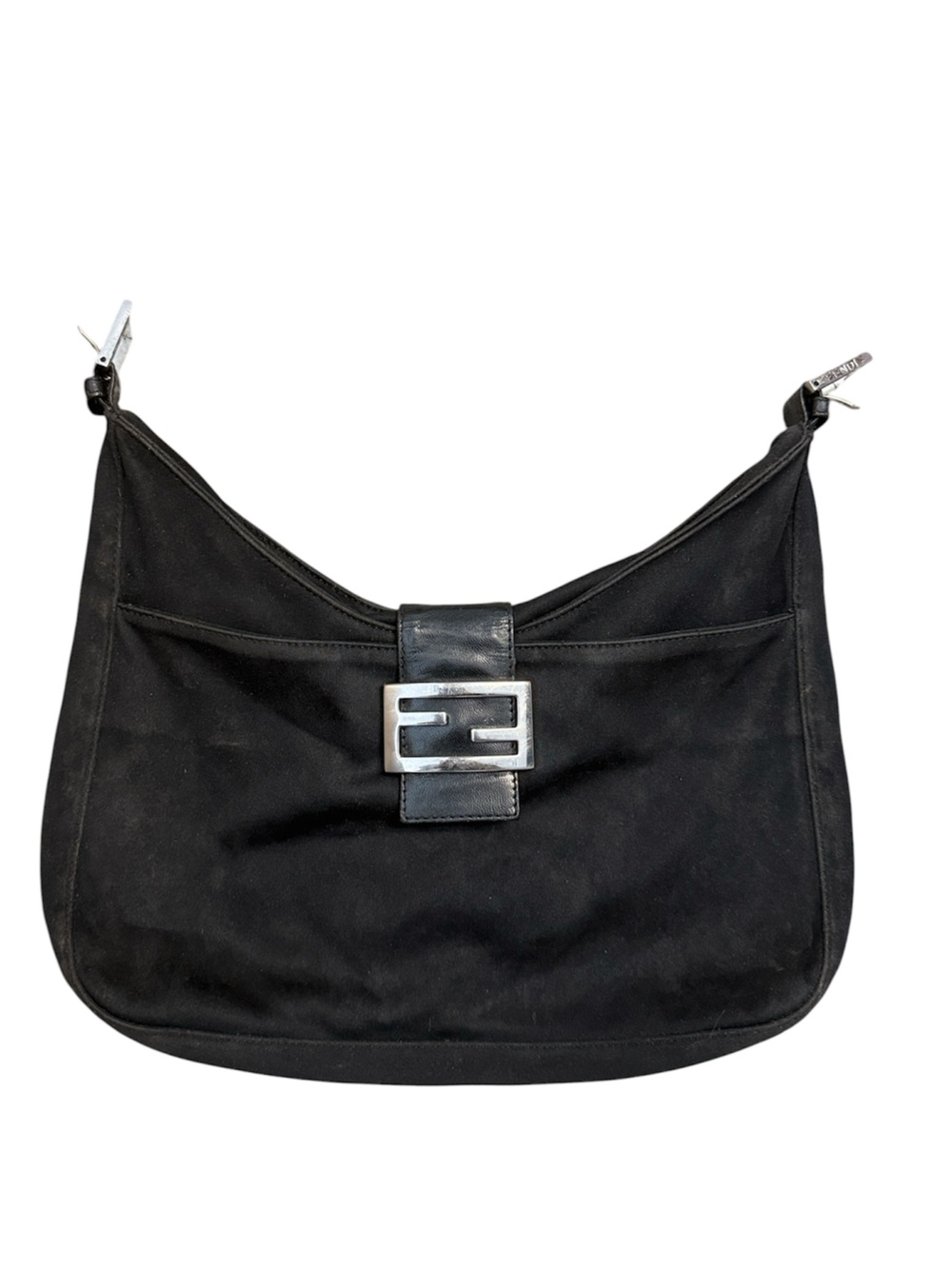 Vintage Fendi Neoprene Mamma Baguette Bag Black FF Silver Logo Buckle